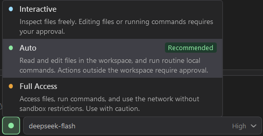 Choose Interactive, Auto, or Full Access permissions in iolys.